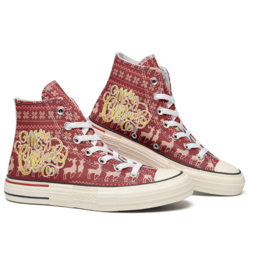 Merry Christmas Gold High Top Canvas Shoes Special Edition