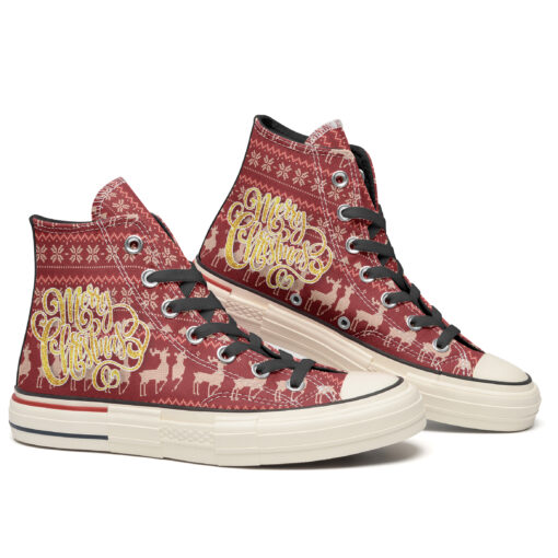 Merry Christmas Gold High Top Canvas Shoes Special Edition